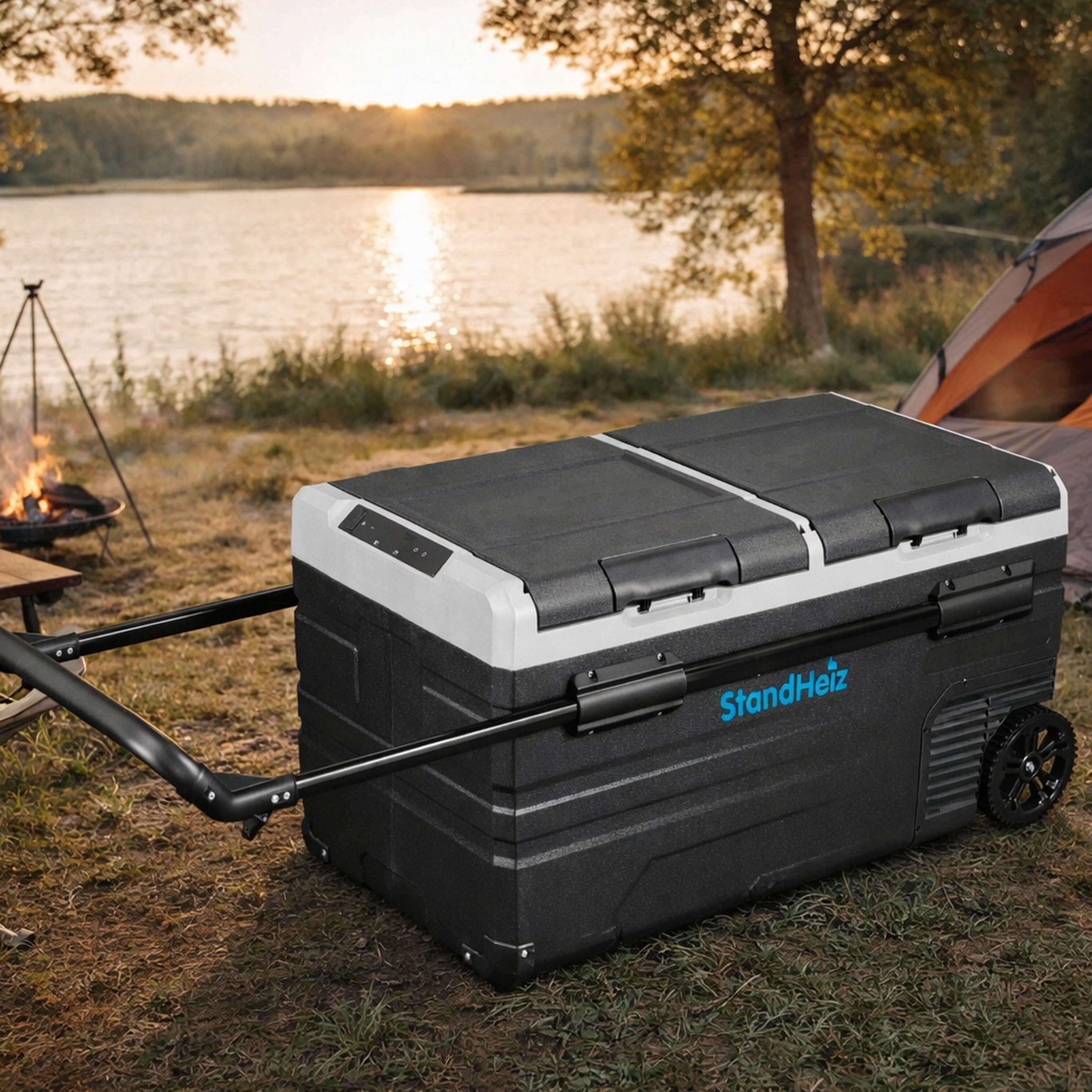 Kompressor Kühlbox 75L Dual Zone 12V 24V 230V – APP-Steuerung Tragbare Auto Kühlbox mit Gefrierfunktion bis -20°C, Leise Camping Kühlschrank für Auto, LKW, Wohnmobil, Camping