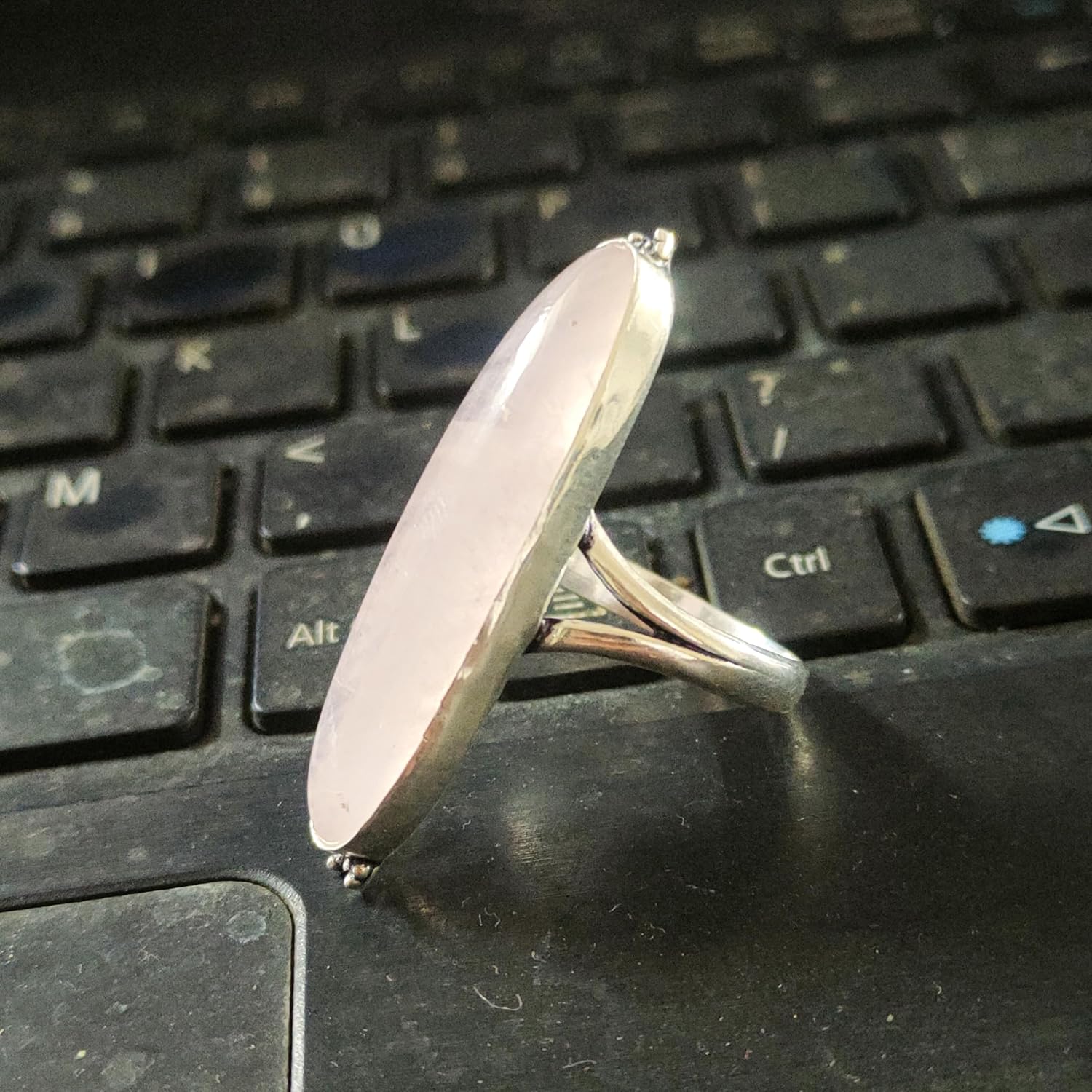 Handcrafted Long Rose Quartz Full Finger Ring - 925 Sterling Silver Plated Genuine Gemstone Statement Bridal/Bridesmaid Gift, Natural Pink Crystal Wedding Jewelry for Women