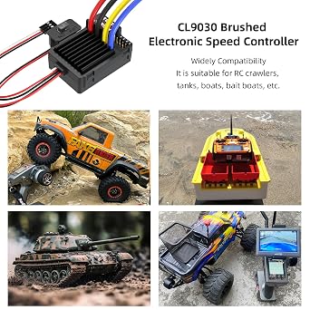 Radiolink CL9030 90A (2-4S) Brushed ESC and R6F Receiver Kit, ESC Built-in 5A BEC Selectable 5.5V/7.5V Electronic Speed Controller for RC Crawlers Tanks Cars Boats (XT60 Plug)