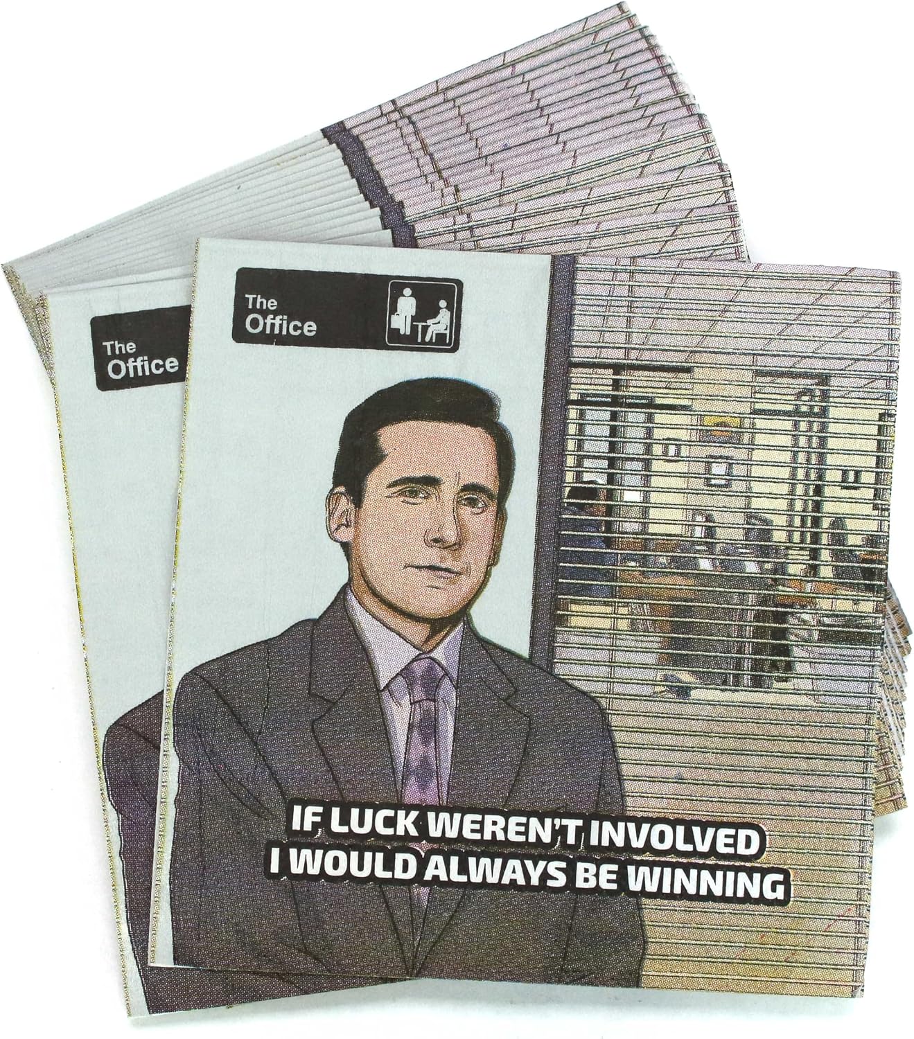Dunder Mifflin Beverage Napkins (16 Pack), 5" Square Folded, Featuring The Office characters; Dwight Schrute, Kelly, Pam and Michael Scott Quotes, Set of 4