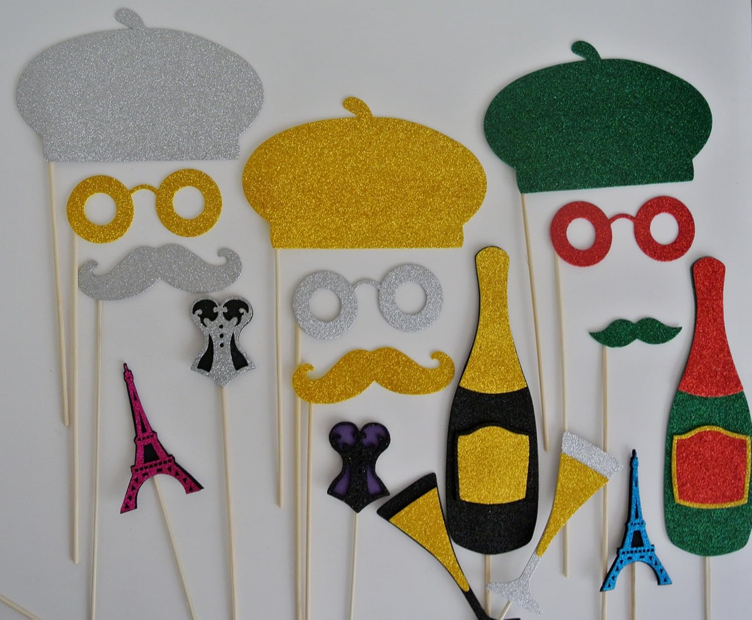 Parisian Inspired Deluxe Holiday Wedding Photo Booth Props Birthday Props Mustache on a Stick