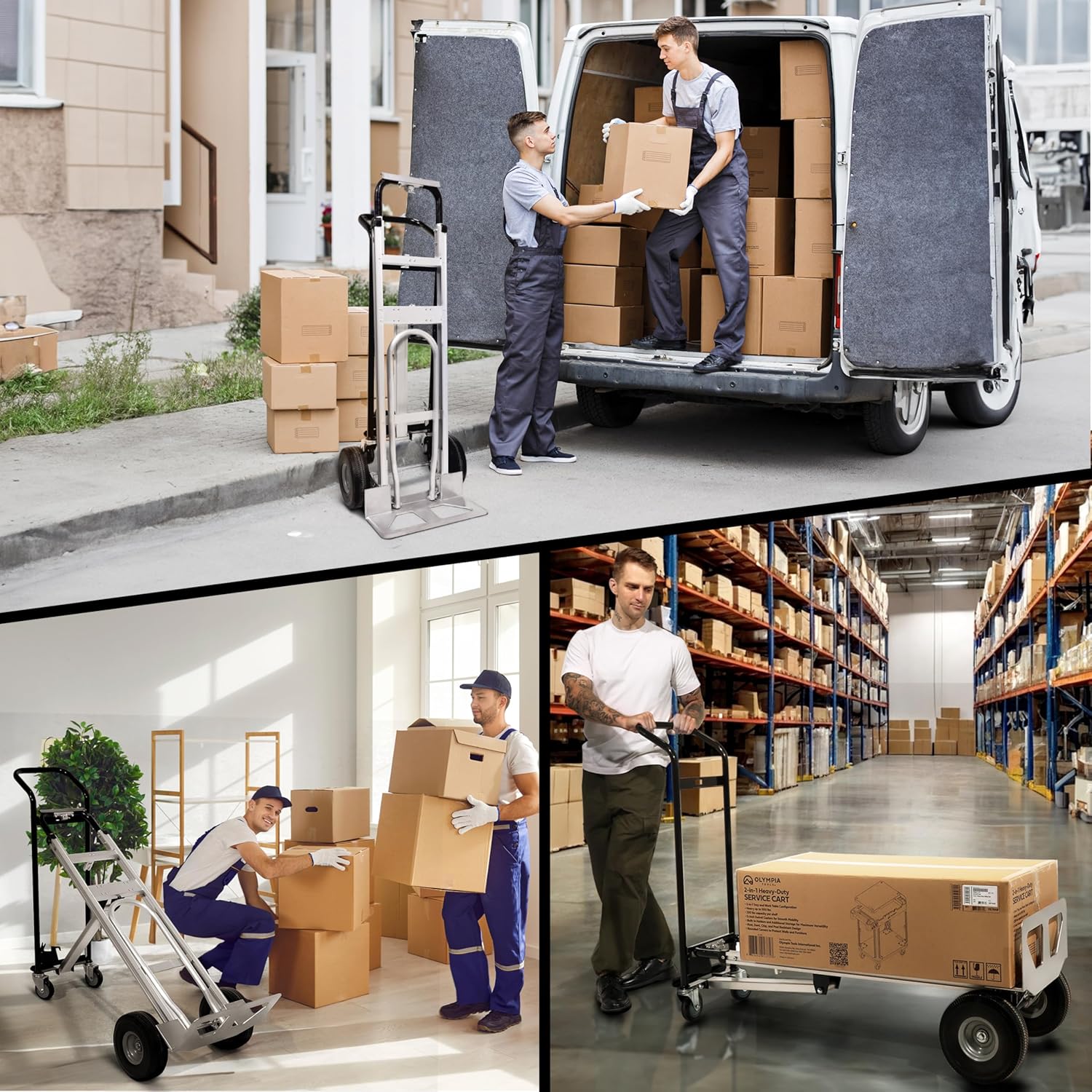 Olympia Tools 3-in-1 Aluminum Convertible Hand Truck - Heavy Duty Industrial Appliance Dolly 4-Wheel Platform Cart - Up to 1000 LBS Loading Capacity Mobility Moving Dolly - 3 Positions, 62" Height