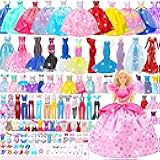 70 Pcs Doll Clothes and Accessories,4 Wedding Gowns 2 Evening Dresses 8 Fashion Dresses 6 Set Casual Outfit Top and Pant 2 Swimsuit,18 Hanger 10 Shoe 20 Accessories Toys for Girls Kid Gift