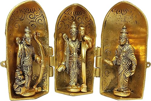 Miniatura 3 de Purpledip Metal Idol Ram Darbar Rama, Sita, Laxman, Hanuman estatuas dentro de una caja de pilar Stambha (12196)