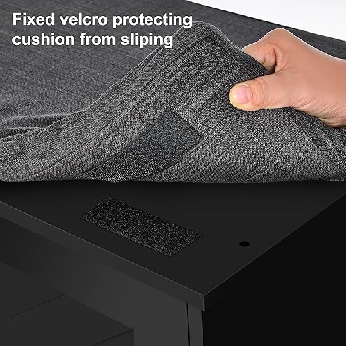 Miniatura 99 de Banco de almacenamiento de 2 niveles, banco de zapatos de 39.4 pulgadas de ancho con cojín de asiento acolchado, banco de entrada con 2 puertas de