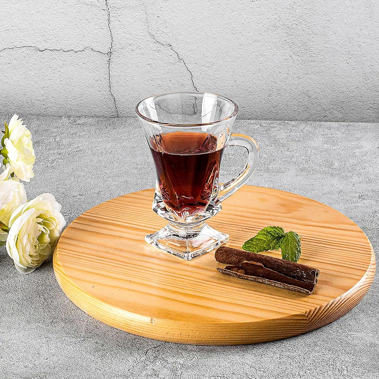 Turkish Tea Cups Set of 6 - Glass Tea Cups with Handle - 4.6 oz Small Clear Footed Coffee Mugs for Tea, Espresso Coffee, Hot Chocolate, Dishwasher Safe - Image 3