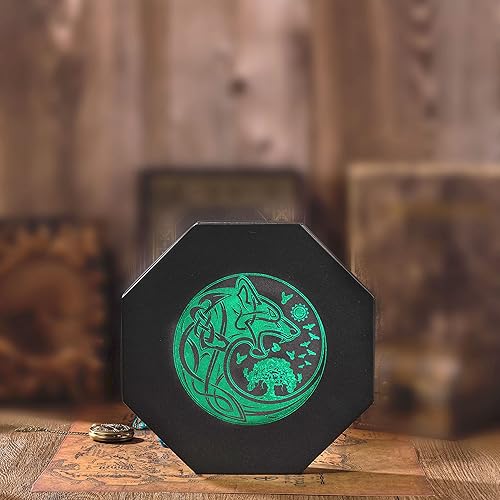 Miniatura 7 de DND Bandeja de dados  Bandeja de dados premium de 8 pulgadas Dungeons and Dragons  Exquisitamente detallado diseño de árbol del mundo verde y lobo