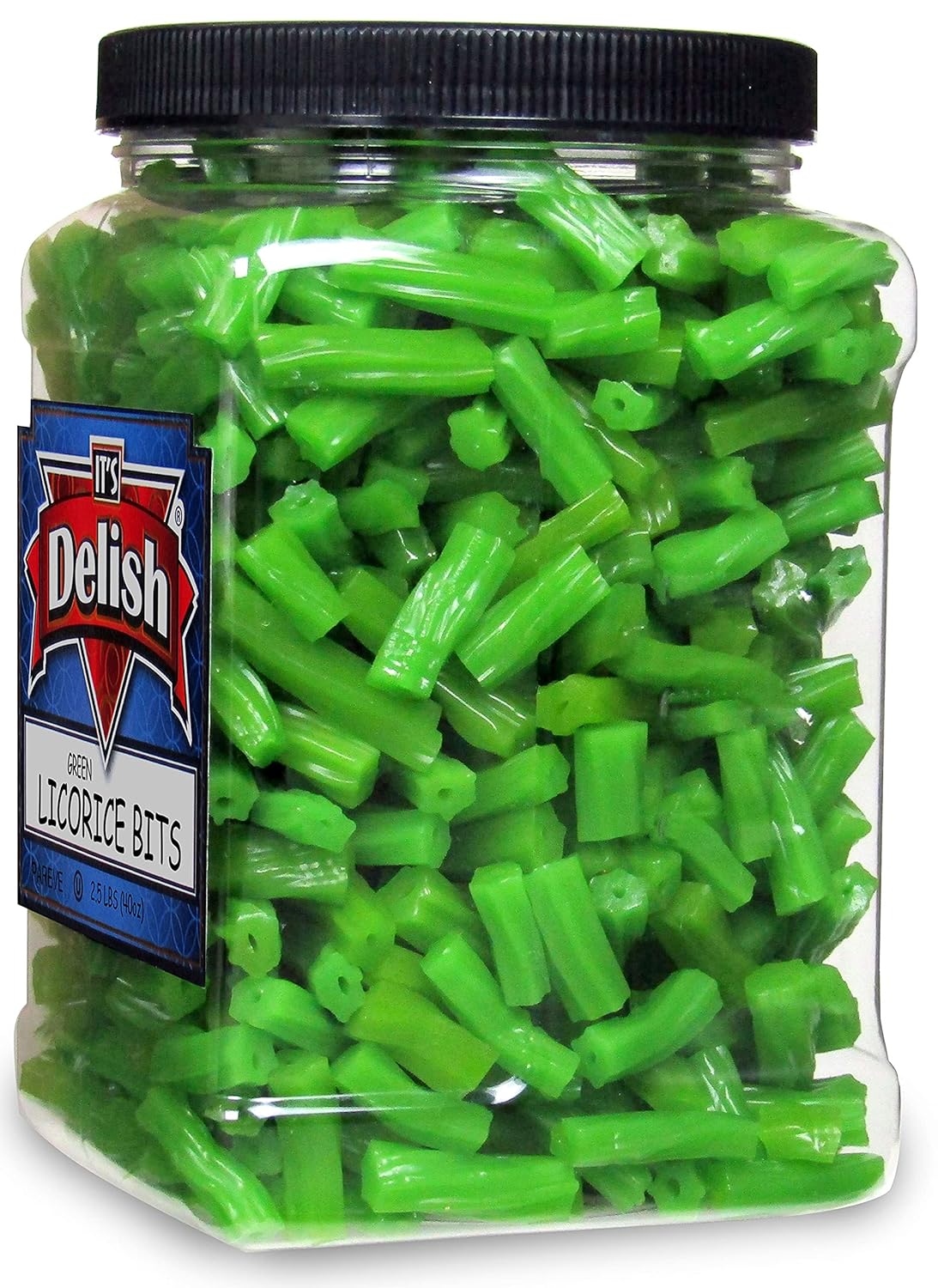 Apple Green Licorice Bits by Its Delish, 2.5 LBS (40 Oz) Jumbo Container Jar – Original Style Chewy Green Apple Candy Twists – Great Gifts Party Sweets – Made in USA, Vegan, Kosher