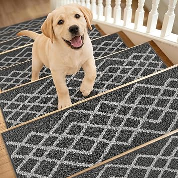 COSY HOMEER Soft Stair Treads Non-Slip Carpet Mat 28inX9in,7Pcs,Black | Indoor Stair Runners for Wooden Steps,Stair Rugs for Kids and Dogs, 100% Polyester TPE Backing