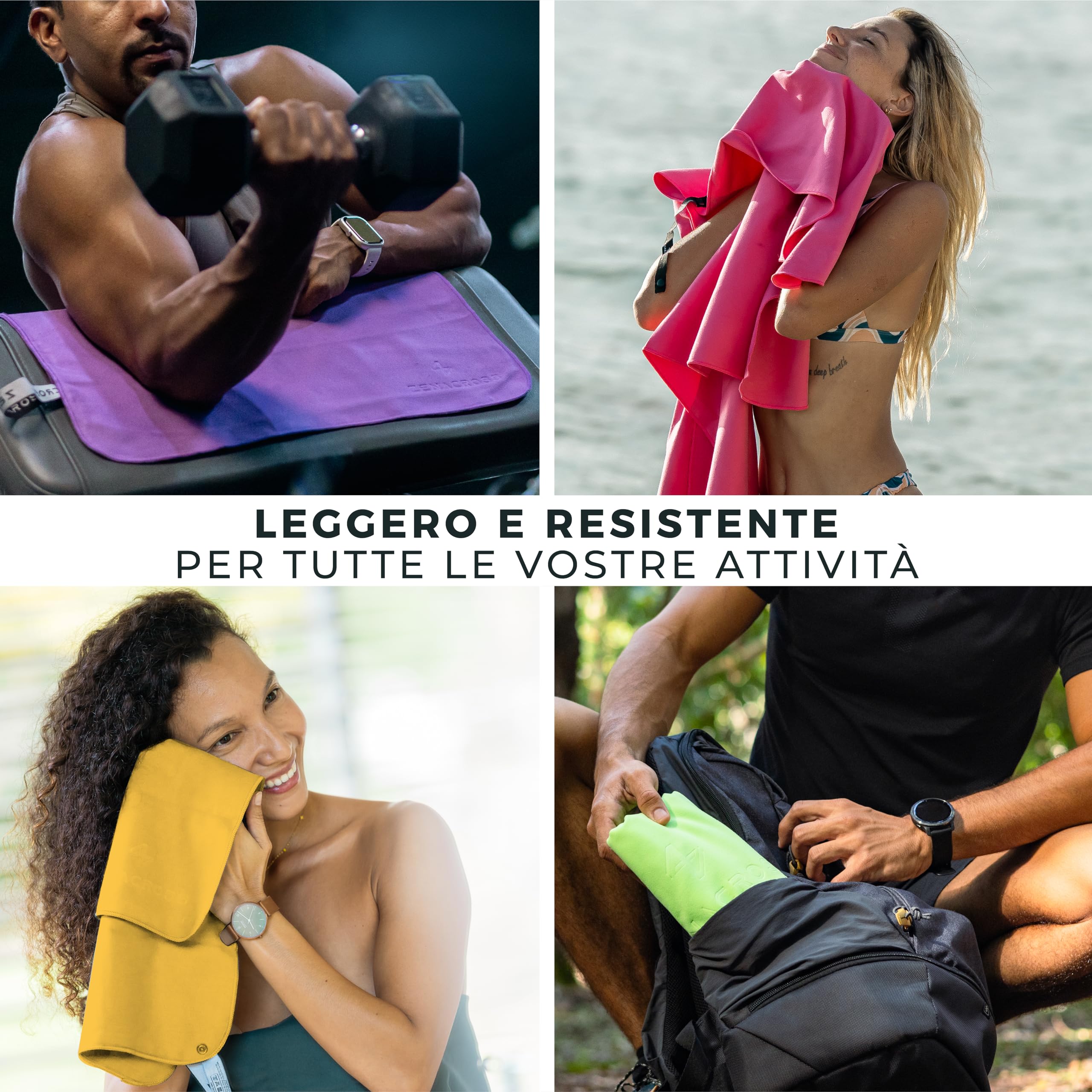 Asciugamano Palestra Microfibra 50x100 Cm PIPIA' - Ultra Assorbente, Con Gancio E Borsa - Foto 7