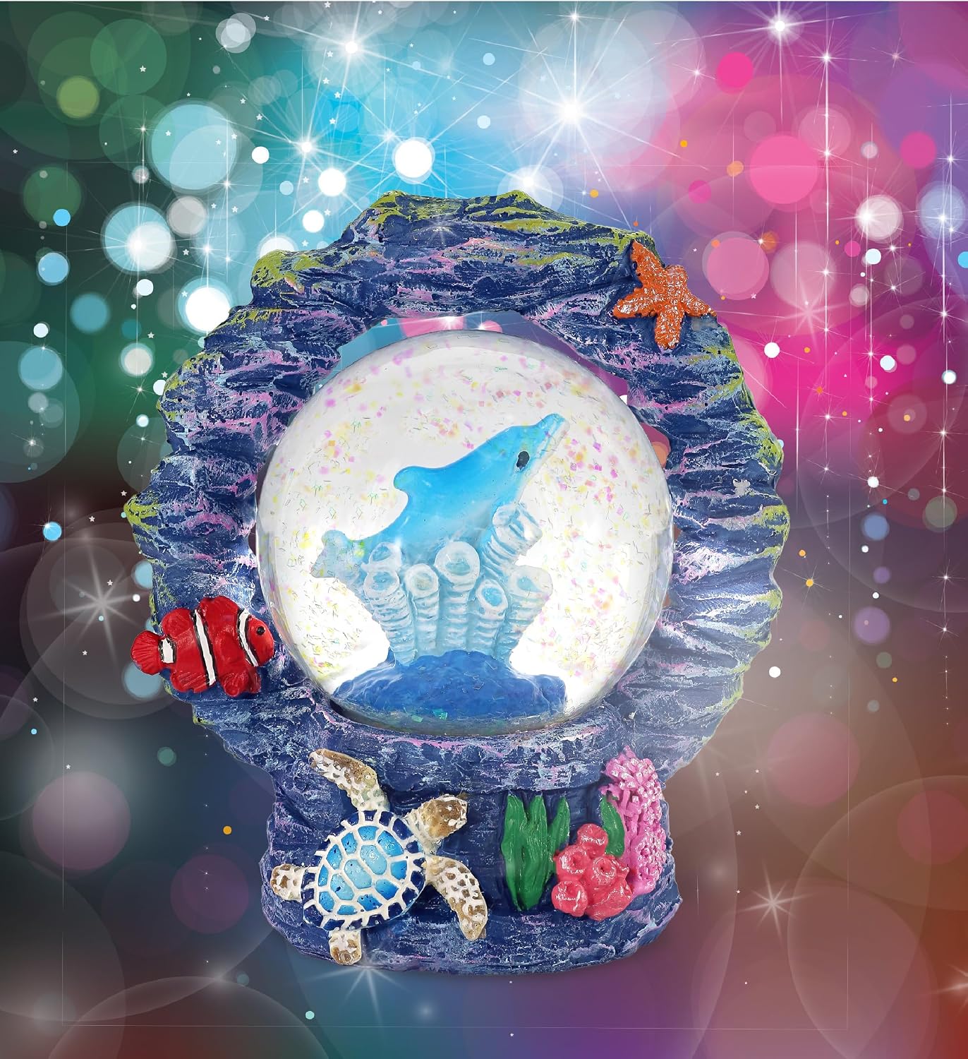 CoTa Global Dolphin Coral Snow Globe Decor - Elegant Pink Sparkle Glitter Inside The Snow Globe Figure, Animal Figurines for Kids and Adults, Collectible Snow Globes for Birthday, Christmas - 45 mm