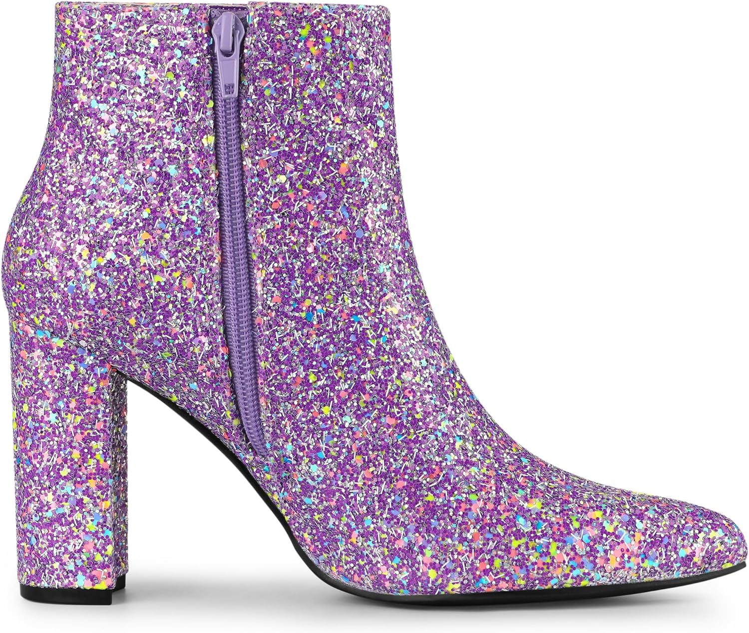 Allegra K Women's Glitter Pointed Toe Chunky Heel Ankle Boots