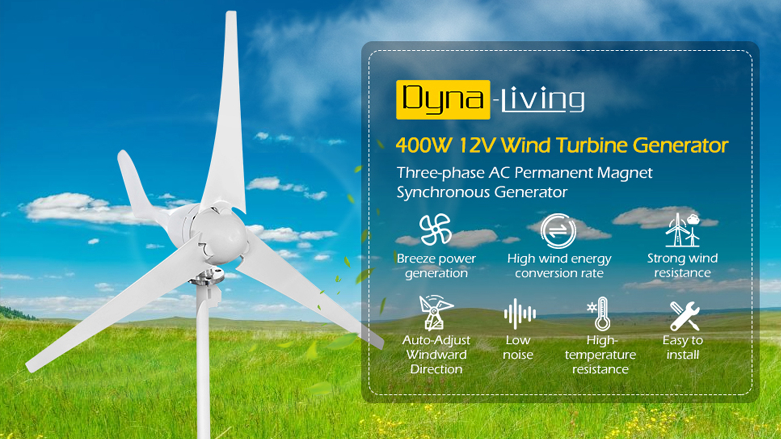 Watch Dyna-Living Wind Turbine Generator 400W DC 12V on Amazon Live