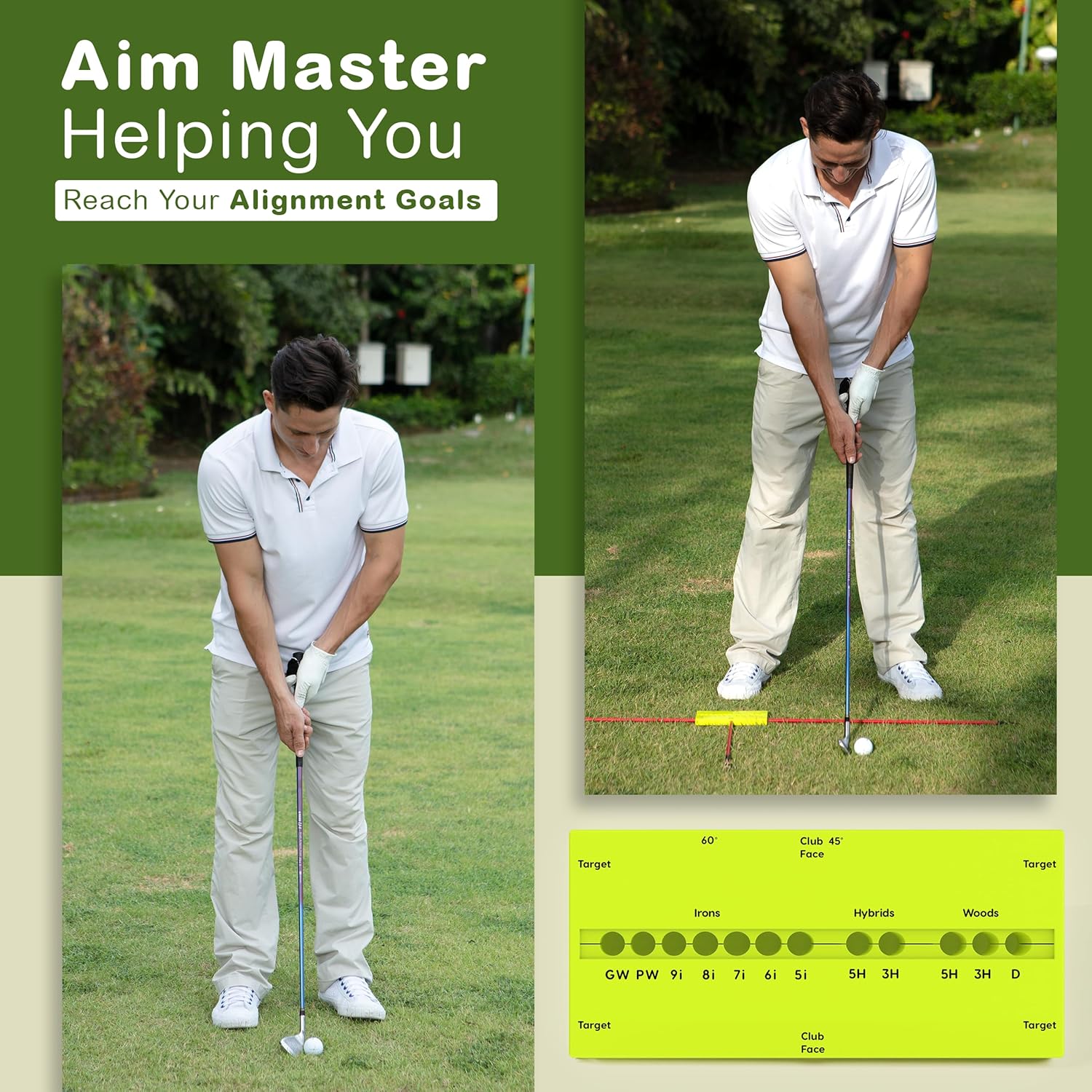 Golf Swing Training Aid - Durable Alignment Stick Golf Training Aid with Lanyard, Golf Swing Trainer with Ball Positioning, Rotational & Striking Drills