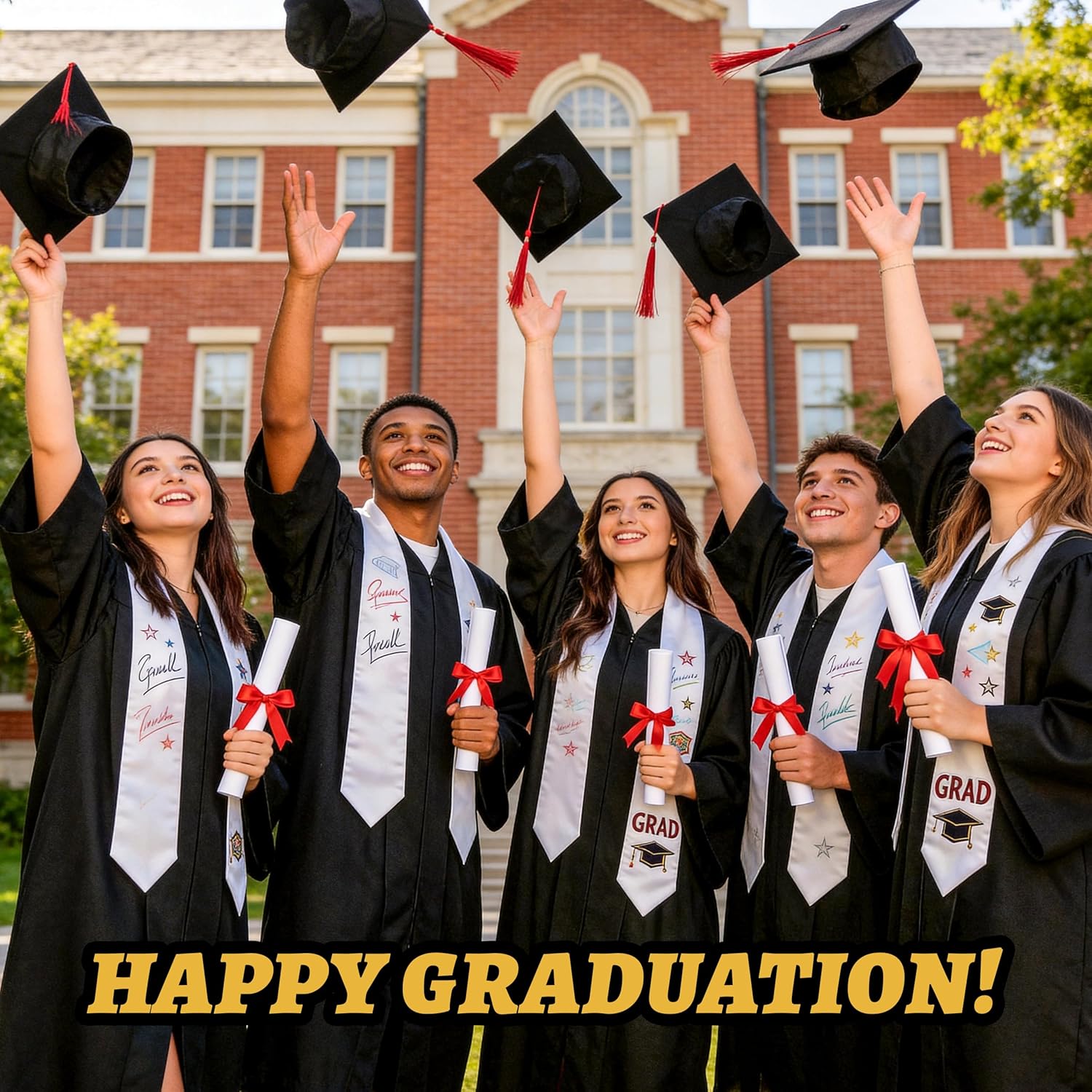 Joyclub Bundle of 15 PCS Graduation Stole and 10 Pack Large Canvas Tote Bags Bulk Sublimation Blanks with Long Handle