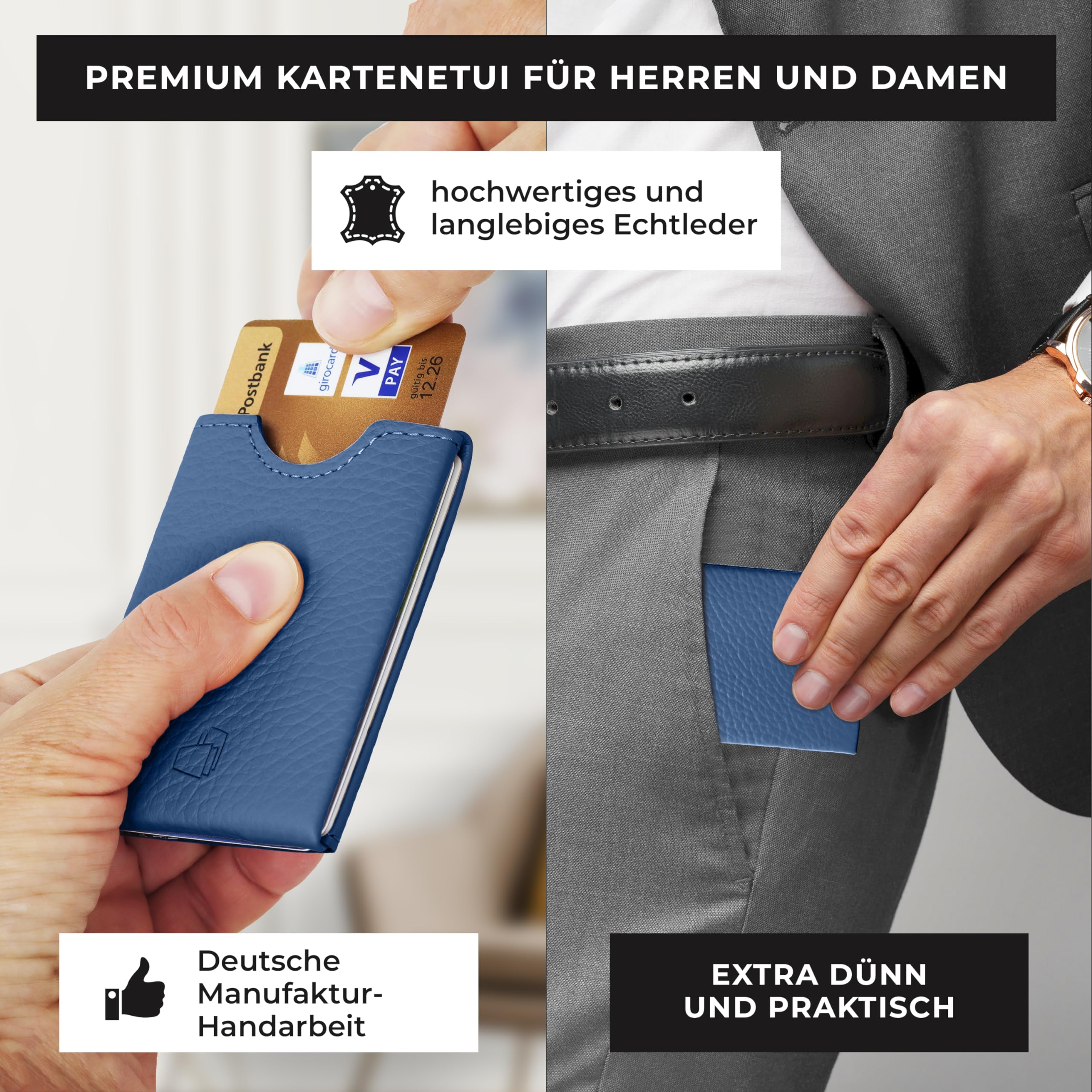 Portafoglio porta carte di credito, ultra sottile [pelle liscia e struttura] 2 x custodie per carte di credito RFID | Handmade in Germany | Porta carte di credito da uomo, porta carte di