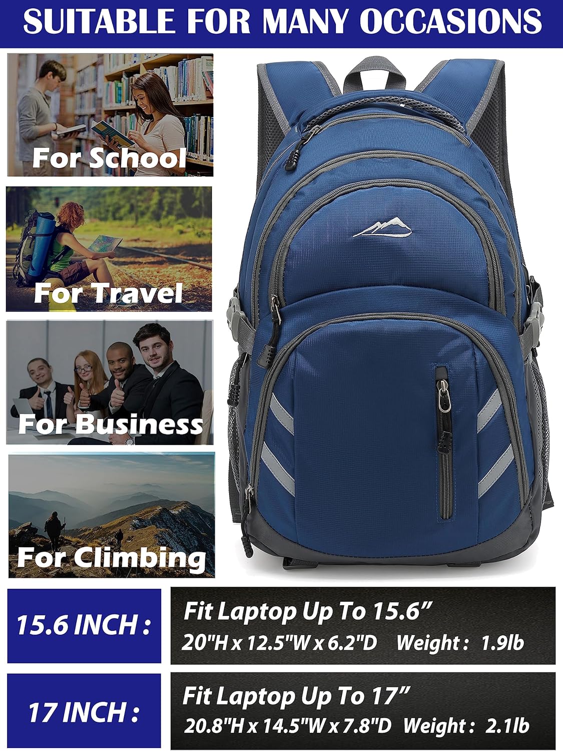 ProEtrade Backpack Bookbag for College Laptop Travel,Fit Laptop Up to 15.6 inch with USB Charging Port Multi Compartment Anti theft, Gift for Women Men (Blue) - Image 6