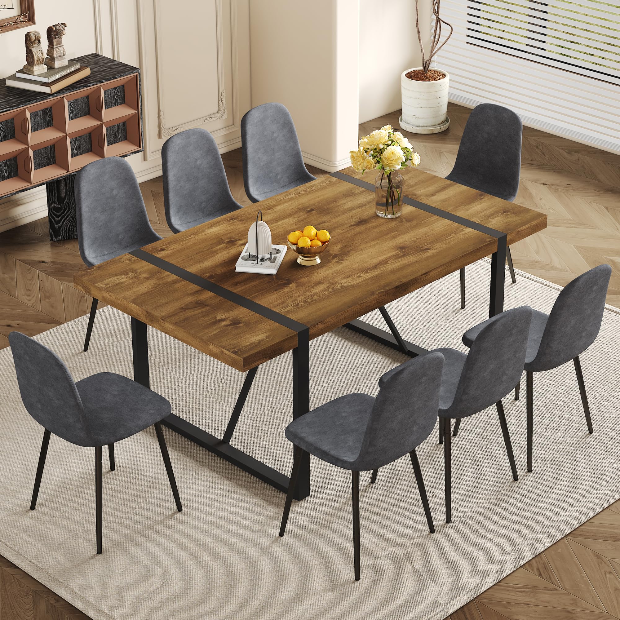 Amazon.com - MUUOKY Dining Table Set for 8, Modern 71'' Dark Wood