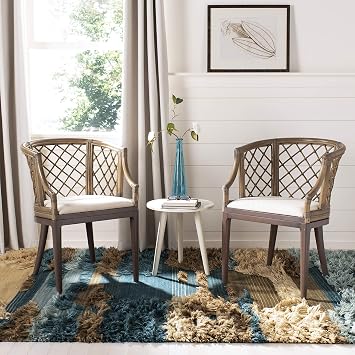 SAFAVIEH Carlotta Rattan Arm Chair 19.3, Greige & White SEA4013A
