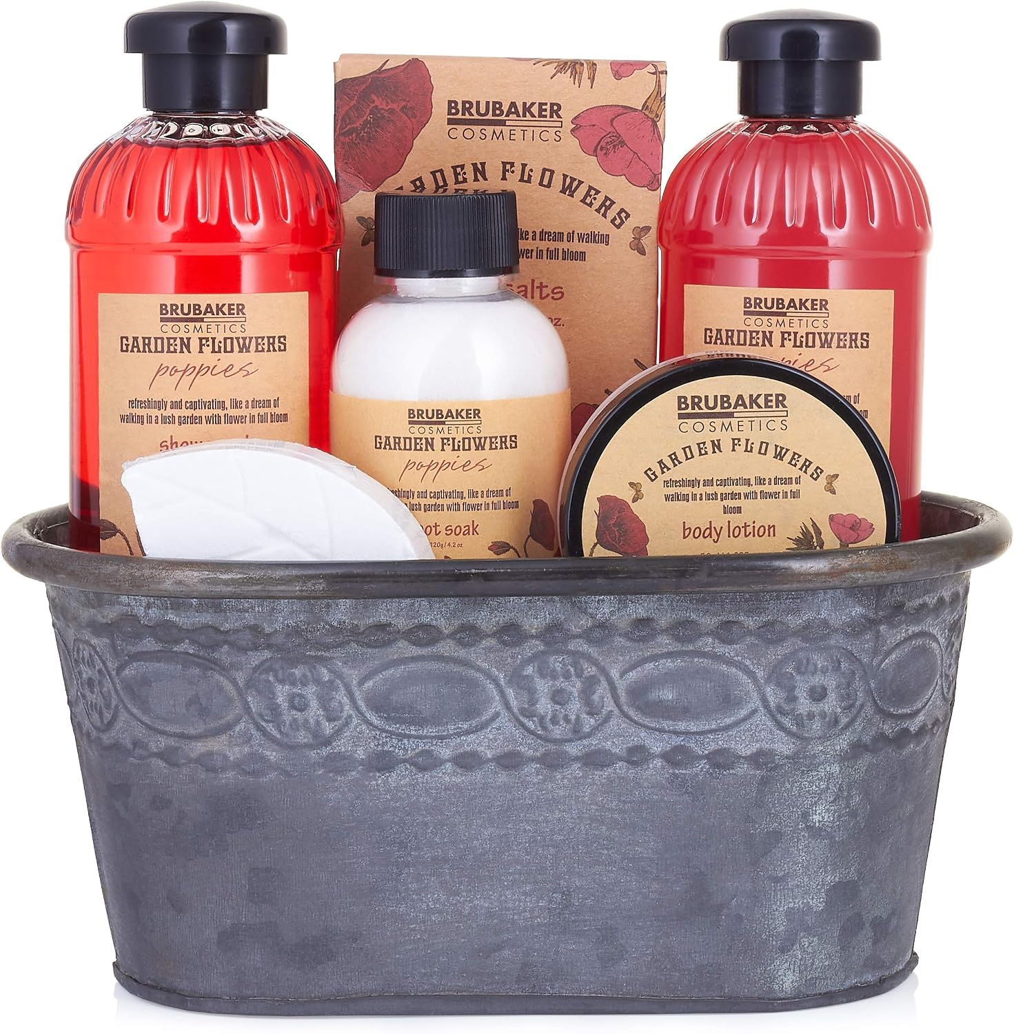 BRUBAKER Cosmetics 'Garden Flowers' 7-Pieces Bath Gift Set in Vintage Plant Container - Poppies Fragrance - Image 3