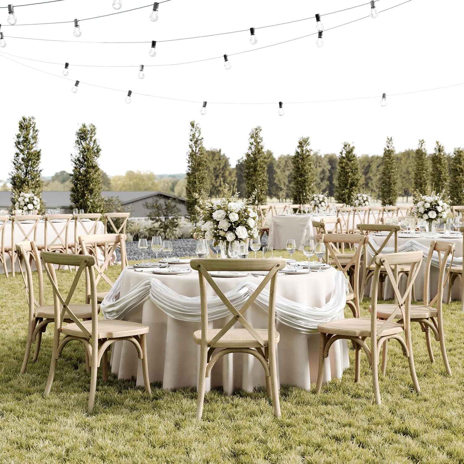 Flash Furniture Hercules Commercial Indoor/Outdoor Cross Back Chair, Wood Look, Weather-Resistant, Lightweight Design, Versatile Use, Light Oak