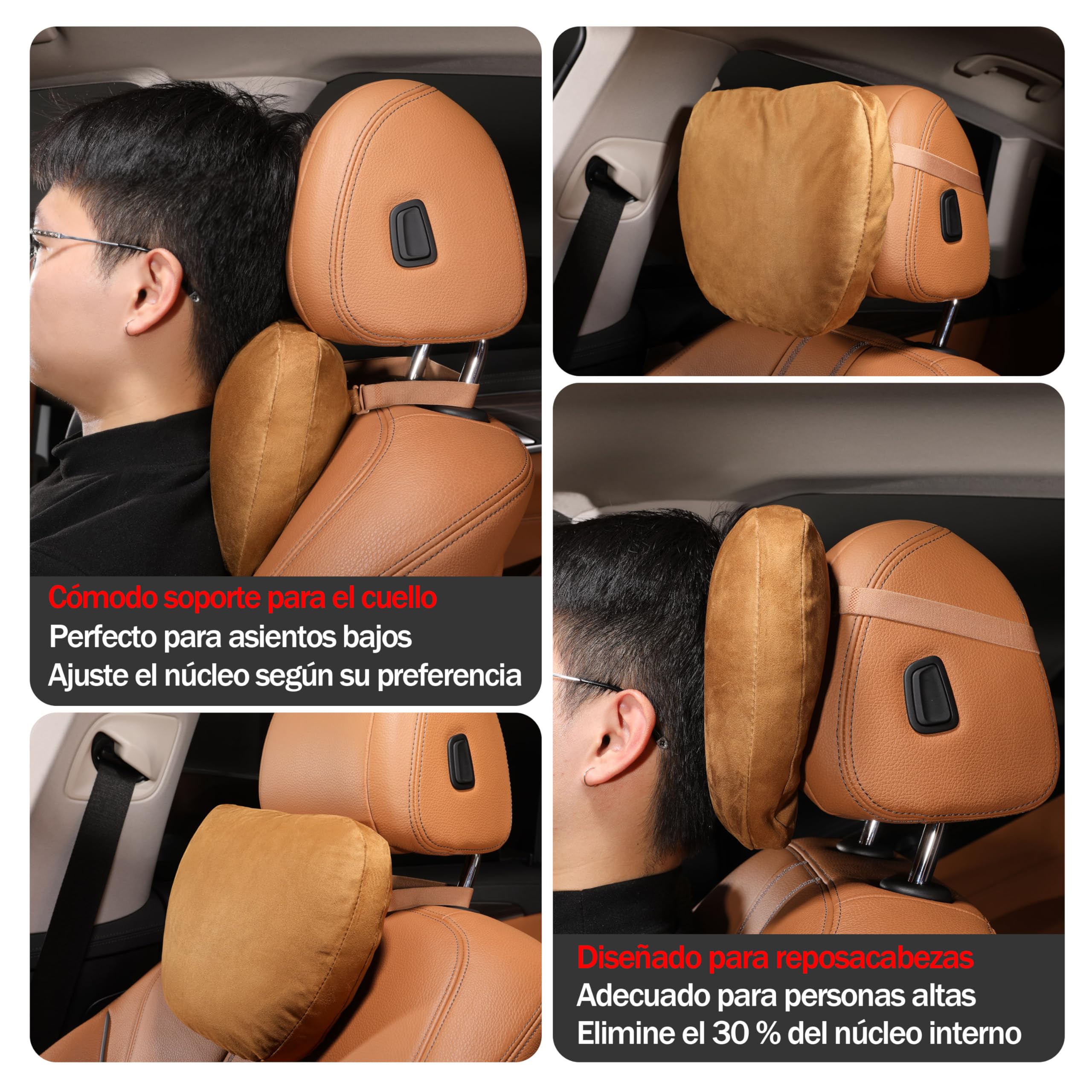 Cojin Reposacabezas Coche,Almohadilla Auto,cojín Cabeza,cojin Cervical automóvil,Gamuza de súper Fibra,poliéster Vegetal,30x19cm,Recargable y Ajustable(Blanco Marfil,Almohadilla 2ps)