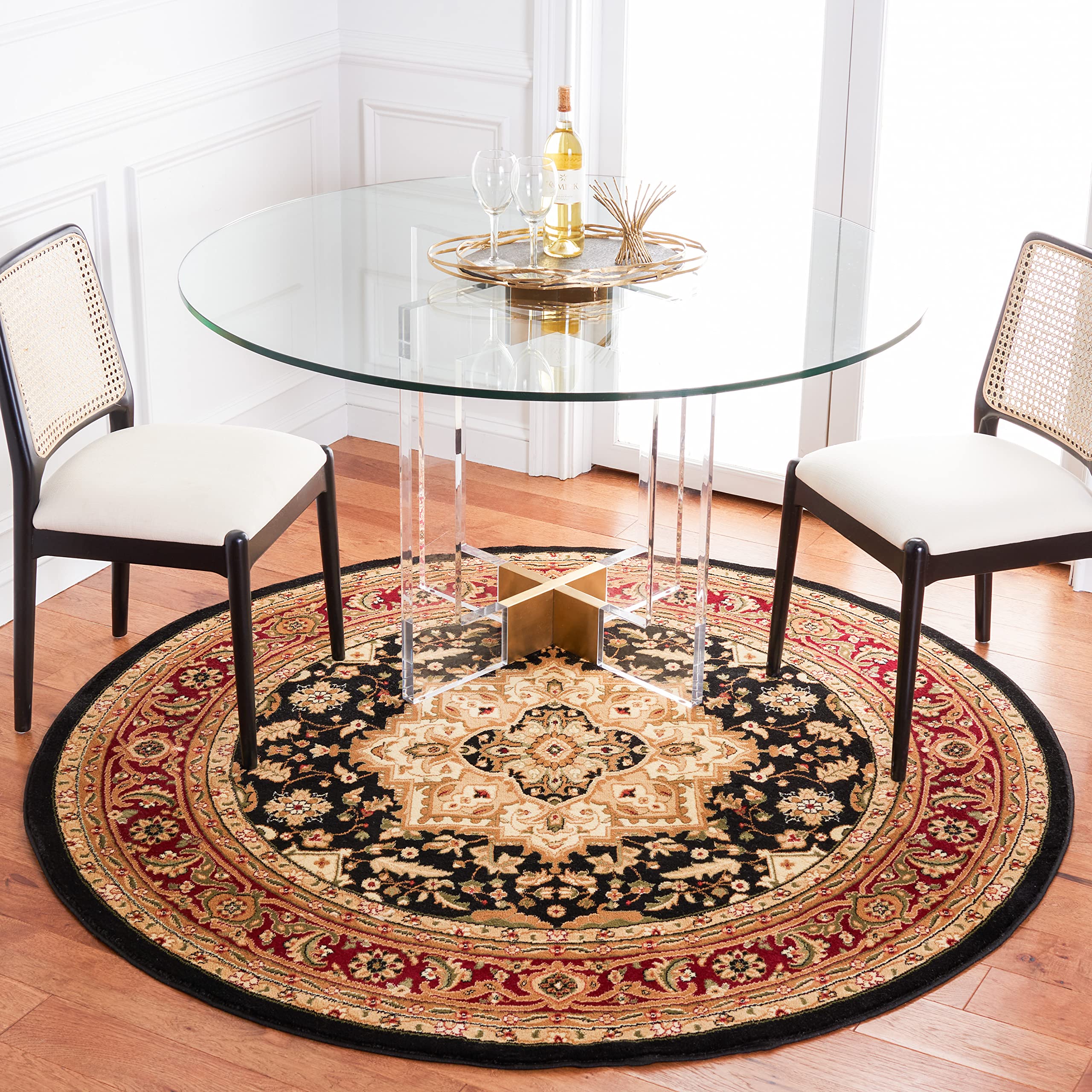 SAFAVIEH Lyndhurst Collection Area Rug - 6' Round, Black & Red, Traditional Oriental Design, Non-Shedding & Easy Care, Ideal for High Traffic Areas in