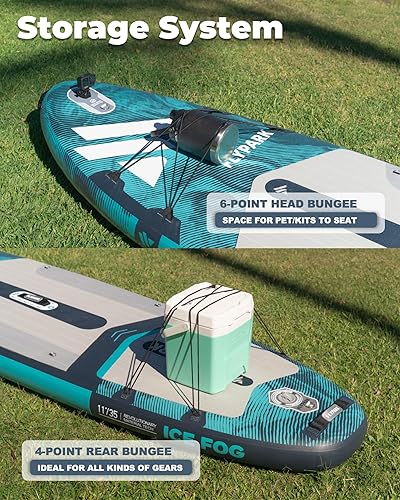 Miniatura 5 de Flypark Tabla de remo inflable de 10'8/11'x35'' para pesca y familia, tabla de remo inflable extra ancha, 430 libras, 3 personas, tabla de remo