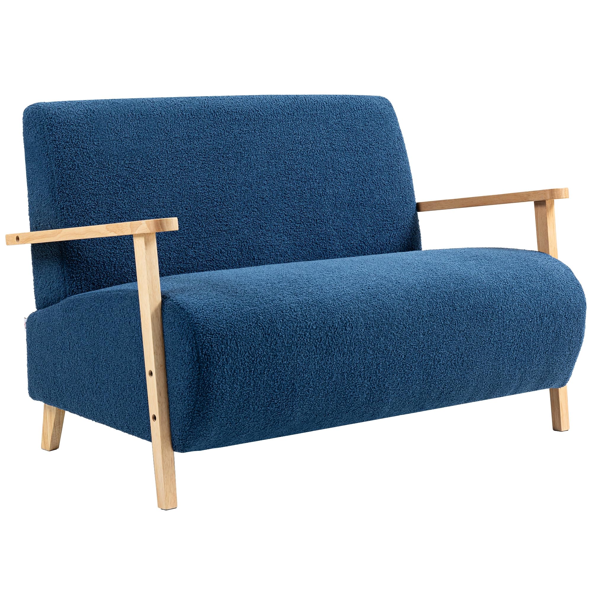 HOMCOM Sofá de 2 Plazas Tapizado en Borreguito Sofá de Salón de 118 cm con Acolchado Grueso Reposabrazos y Patas de Madera para Dormitorio Sala de Estar Azul Oscuro
