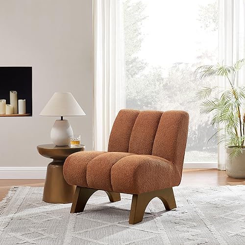 Miniatura 40 de Art Leon Silla decorativa moderna, sofá modular de tela sherpa, silla individual sin brazos con patas de madera para sala de estar, dormitorio,