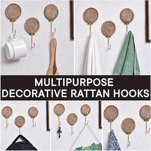 Miniatura 5 de Indian Shelf Ganchos para llaves, perchero, montaje en pared, bohemios, ganchos de pared de resina, ganchos de pared dorados naturales, ganchos de