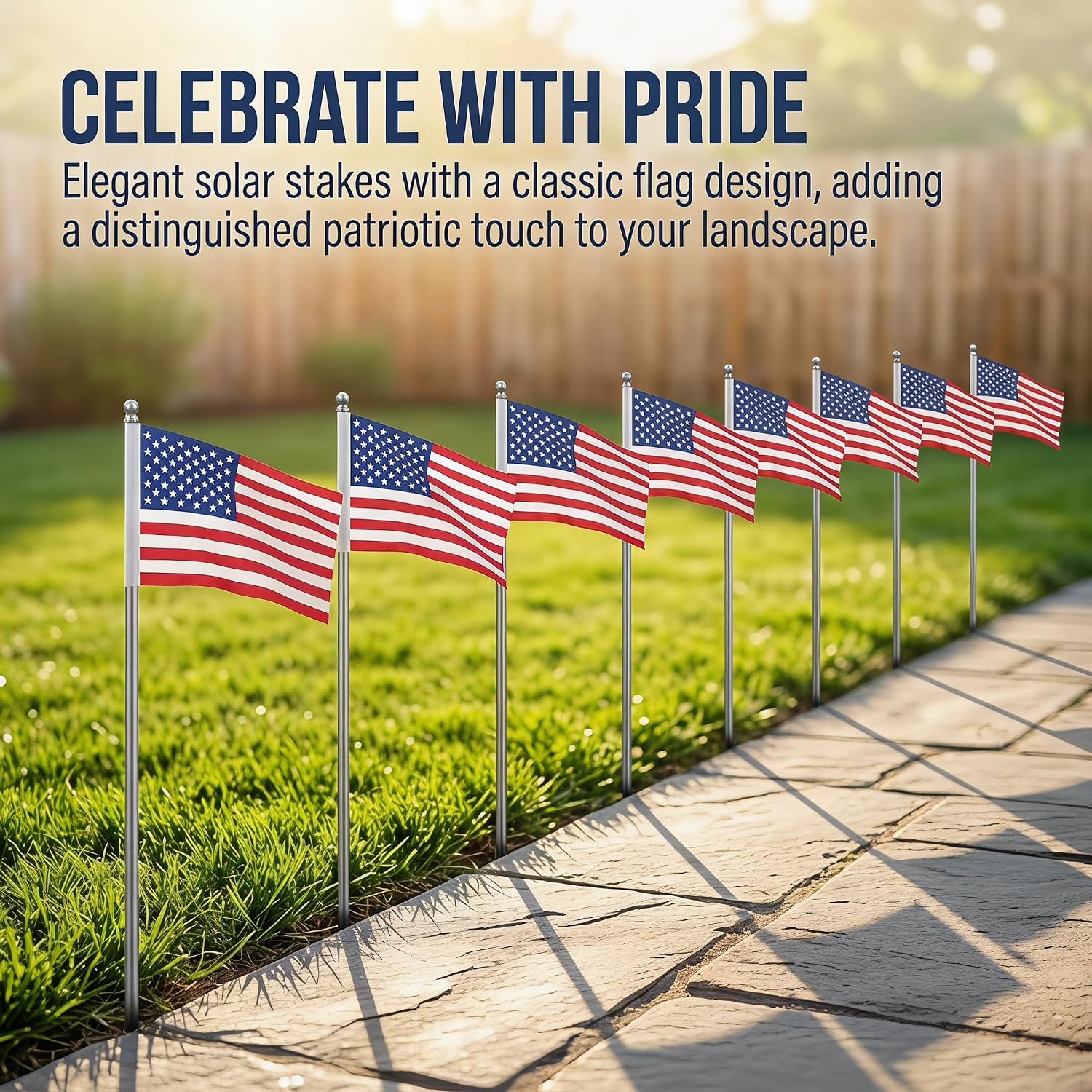 4th of July Decorations Outdoor, 8 Pack Solar American Flag Lights Outdoor, Solar Red White and Blue Star Pathway Stake Lights for Independence Day Memorial Day, 8 Modes, Waterproof