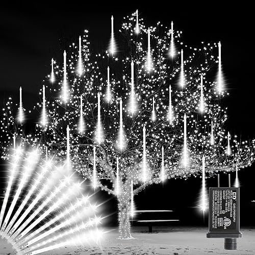 Miniatura 17 de LAMPHOME Luces de Navidad para Exteriores, Luces LED de Carámbanos de Lluvia de Meteoritos de 12 pulgadas, 10 Tubos 240 Luces LED en Cadena. Enchufe