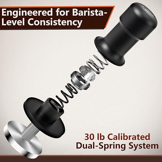 Espresso Tamper 58mm Fits E61 Portafilter Compatible With Rocket, Gaggia Classic, Rancilio Silvia, ECM, Profitec, La Marzocco Spring Loaded Calibrated Self Leveling Coffee Tamper Tool