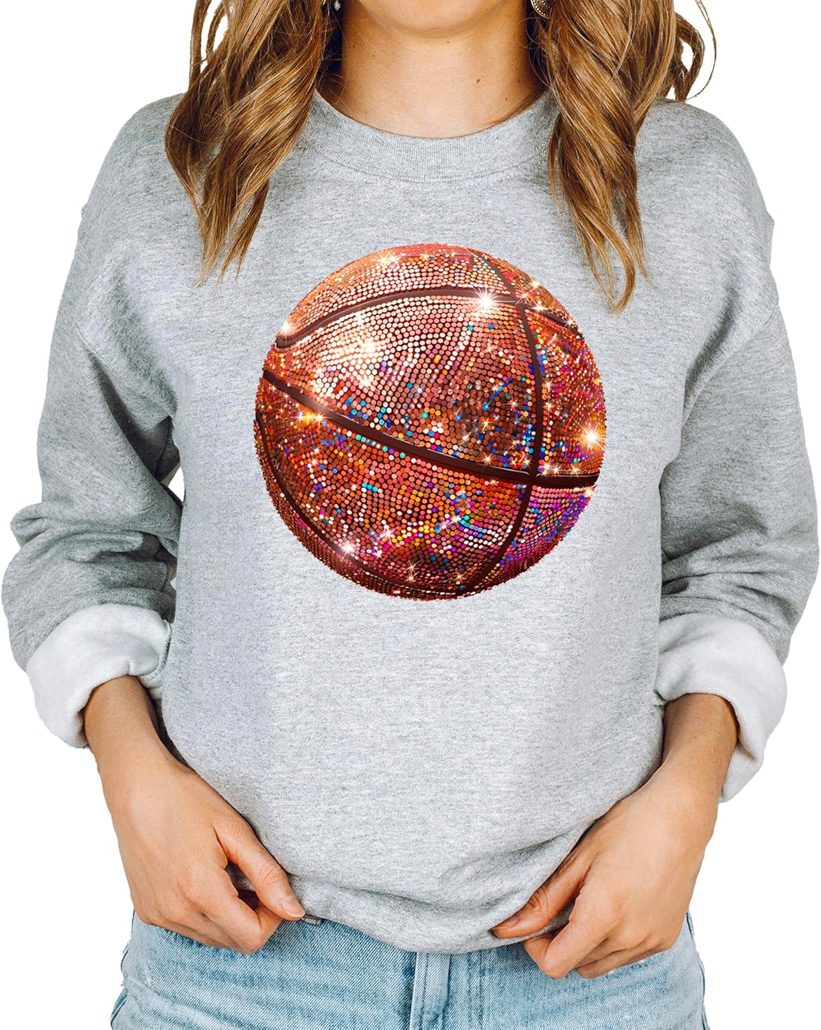 Olive Loves Apple Basketball Faux Glitter Sweatshirt for Girls Trendy Girly Baseketball Player Pullover