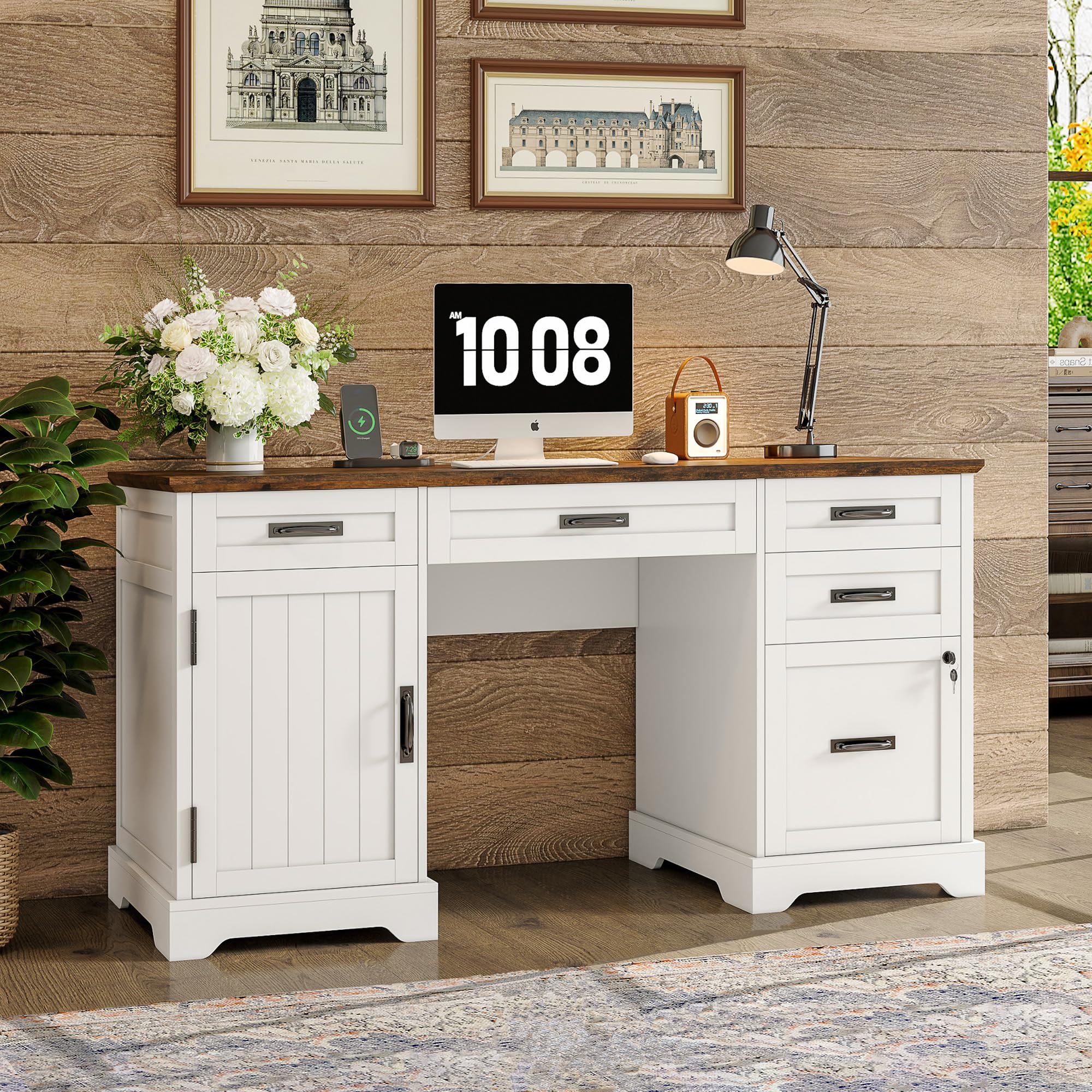 Amazon.com: Alohappy 55'' Farmhouse Executive Desk with File Amazon.com: Alohappy 55'' Farmhouse Executive Desk with File