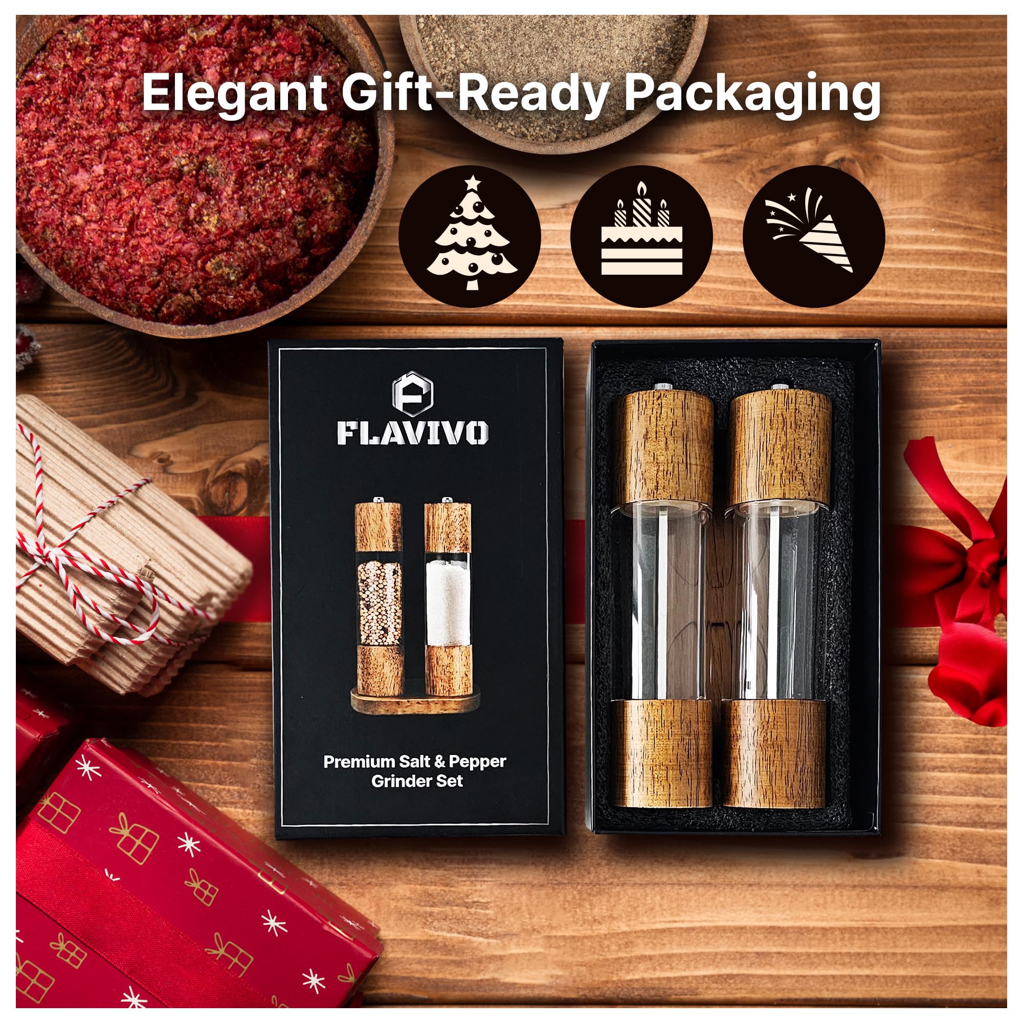 Amazon.com: FLAVIVO Wooden Salt and Pepper Grinder Set, Manual