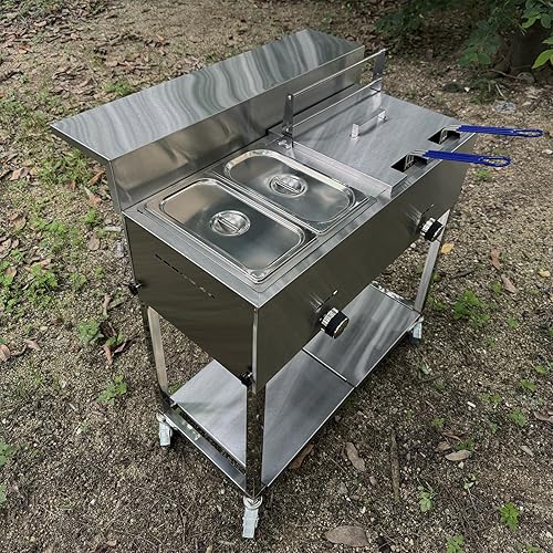 Miniatura 3 de LetFeng - Carrito de freidora de acero inoxidable para exteriores, resistente con freidora de propano de 30 libras y 3.5 galones con cesta, 2 cestas