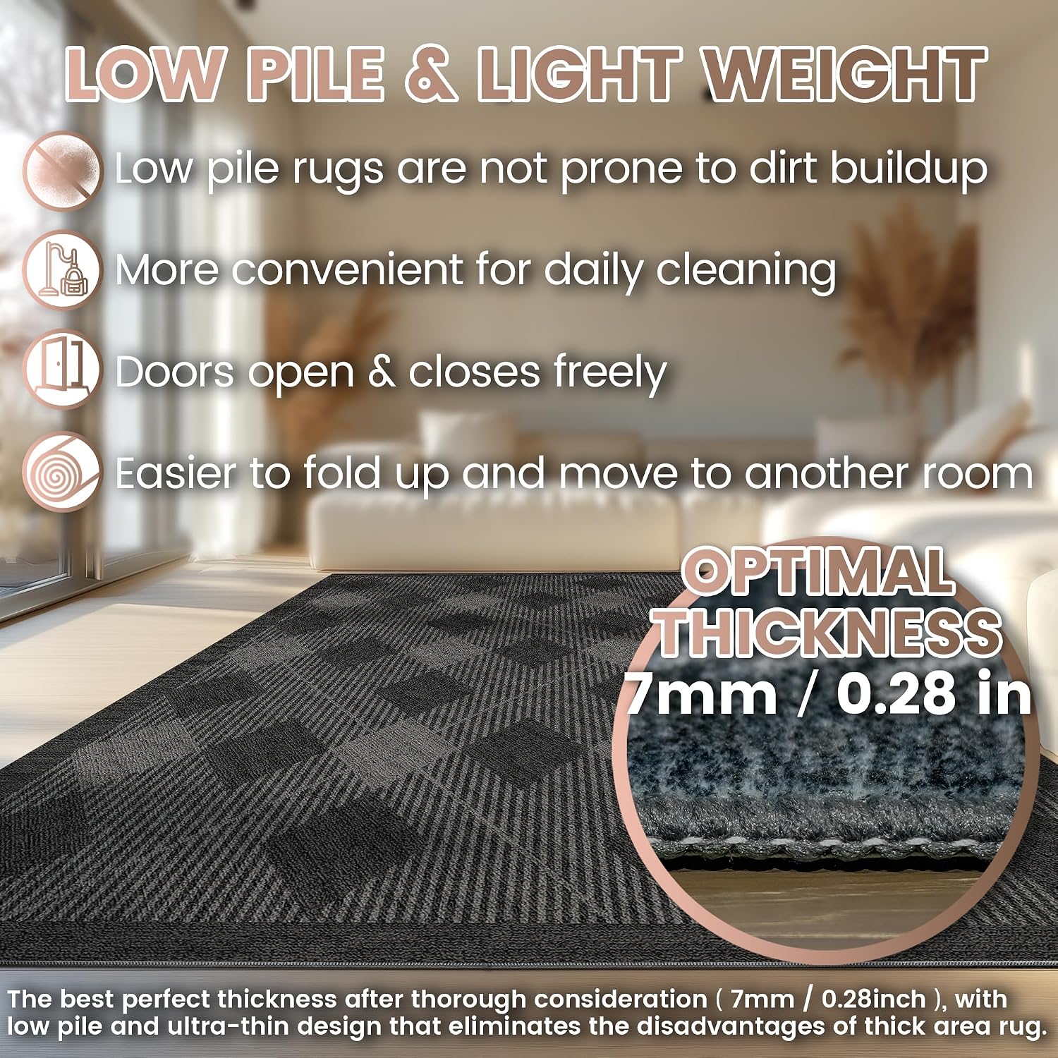 washable 5x7 checkered rug for living room, black grey diamond checkerboard minimalist large foldable area rug, ultrathin low pile soft nonslip indoor carpet for office bedroom playroom classroom dorm black / grey -2 5' x 7'