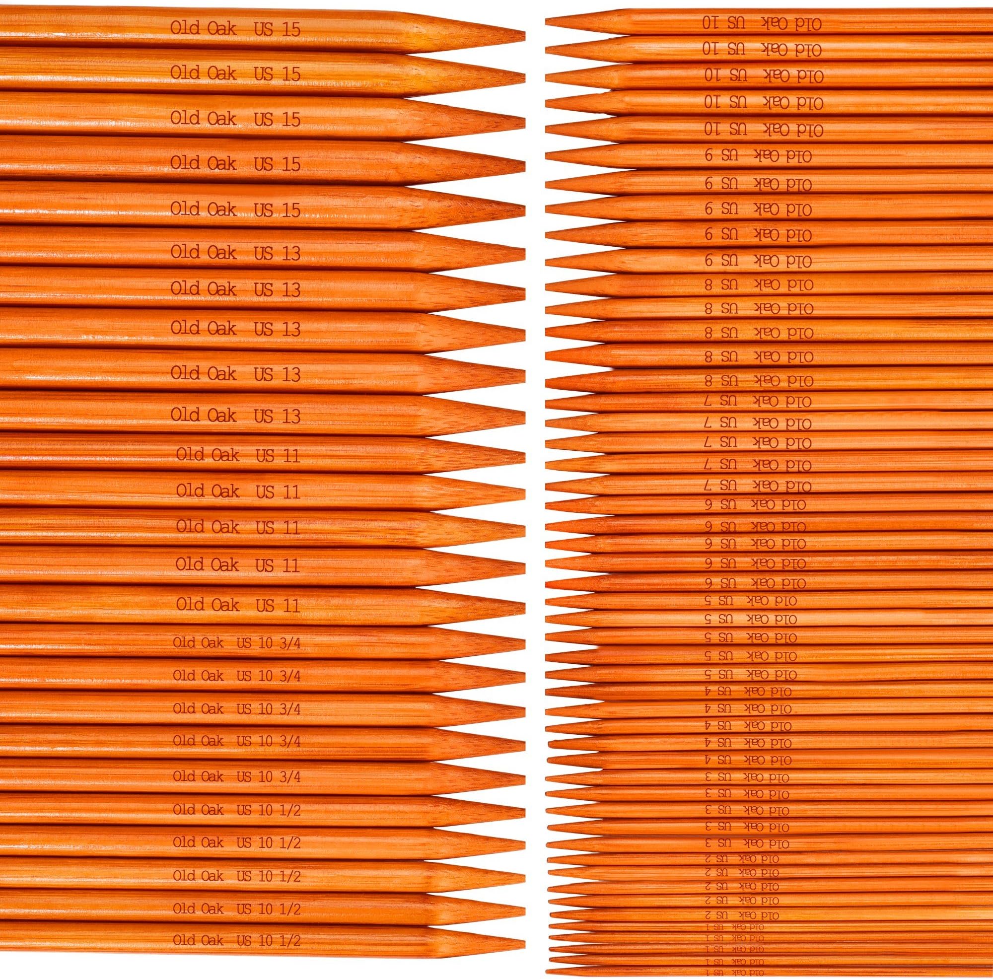 Old Oak 9 Inch 15 US Sizes Double Pointed Bamboo Knitting Needles Set (US1-US15)