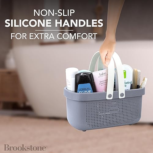 Miniatura 2 de Brookstone BKH1633, organizador de ducha portátil grande con asa de transporte de silicona suave, cesta organizadora de baño, bolsa de baño de