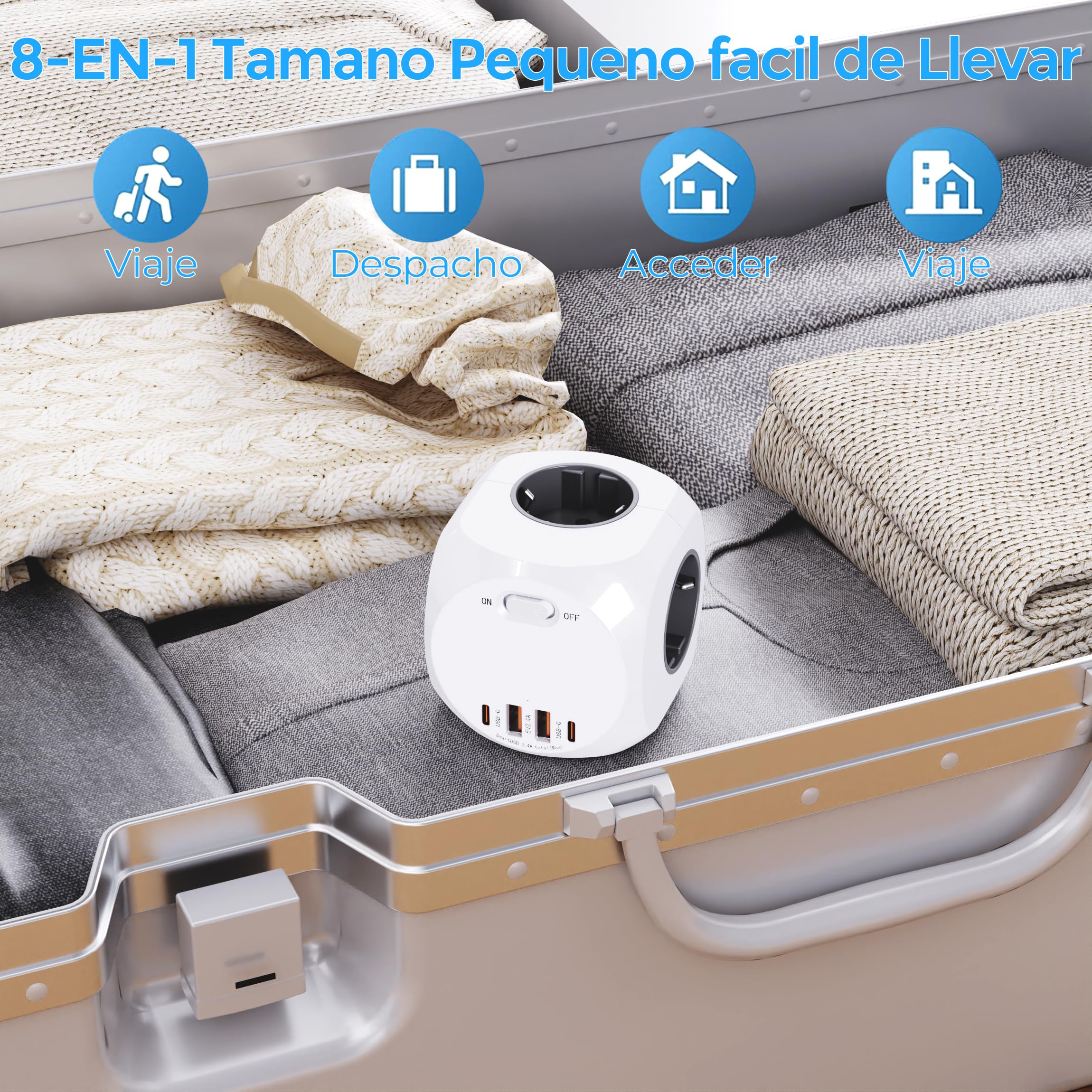 8-w-1 gniazdo gniazda, gniazdo wielu gniazd z USB, 4 gniazdka złodziejowe, 4 gniazda, 2 USB A, 2 USB C, 4000 W gniazdo zasilające do biura, kuchni i pokoju szarego