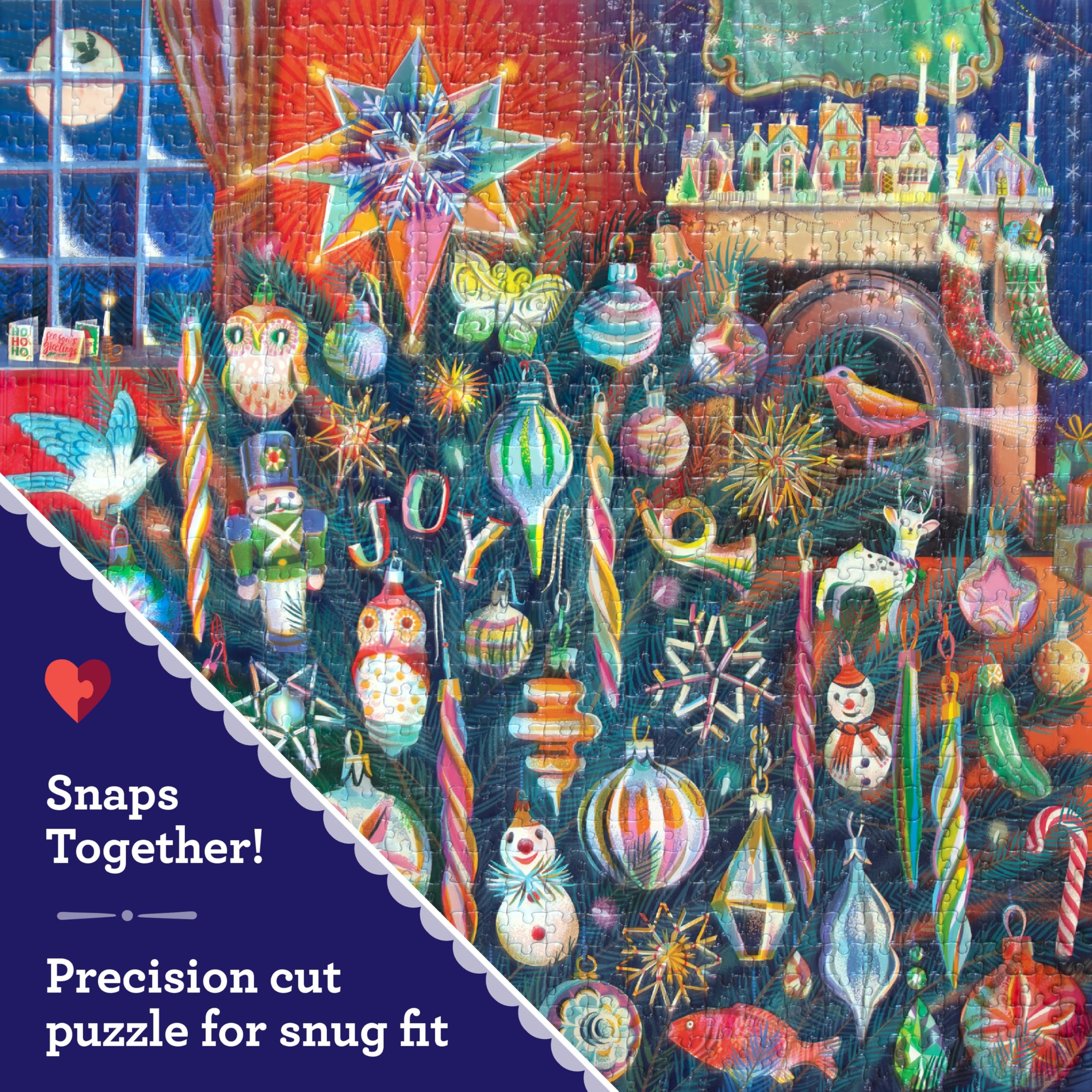 eeBoo Sztuka i miłość: Ozdoby świąteczne - 1000 elementów Puzzle - Kwadratowa układanka świąteczna dla dorosłych, 23 x 23, zawiera wkładkę do obrazu, błyszczące elementy