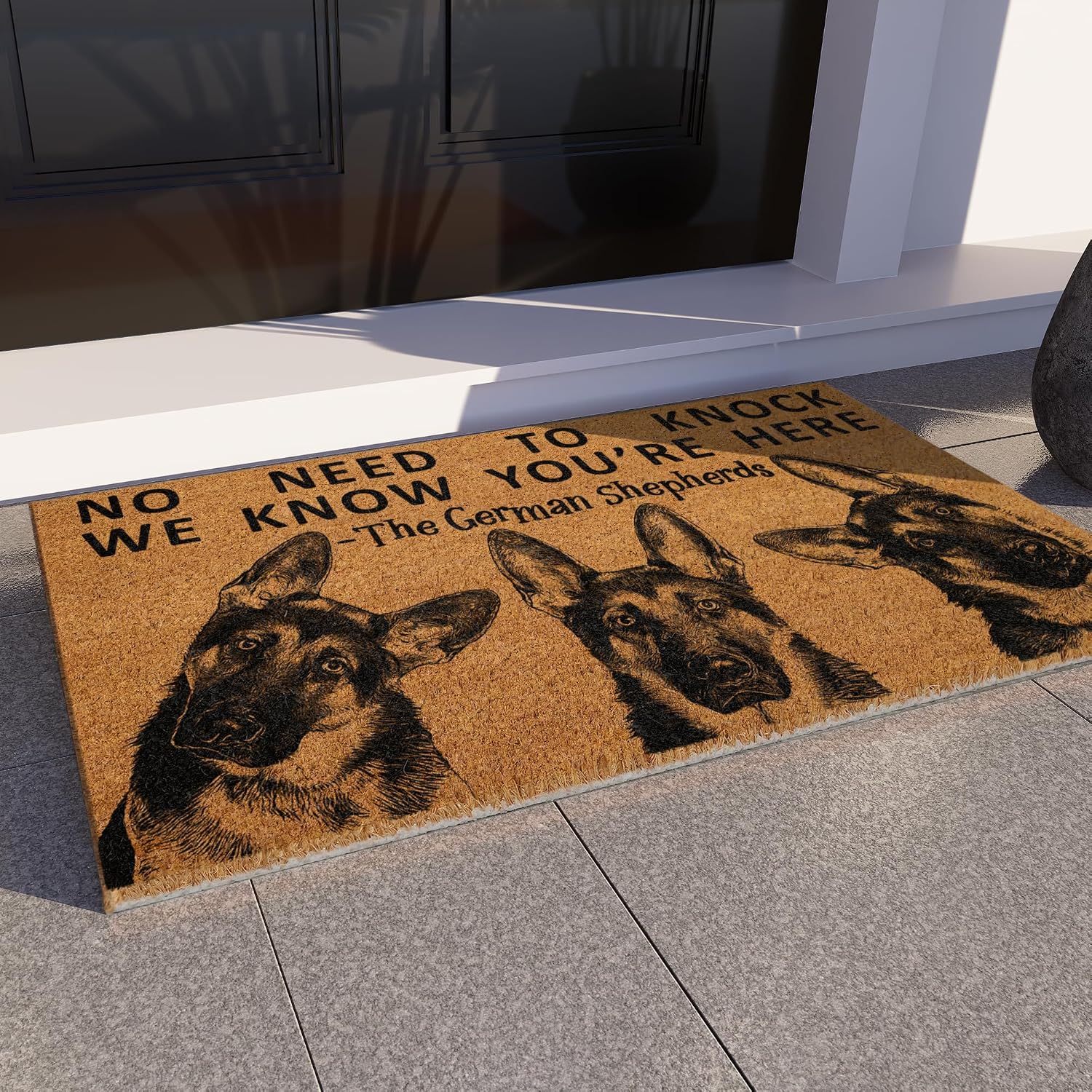 The German Shepherds Door Mat, Three German Shepherd We Know You are Here Door Mats, Funny German Shepherd Doormat Side View, Welcome Mats