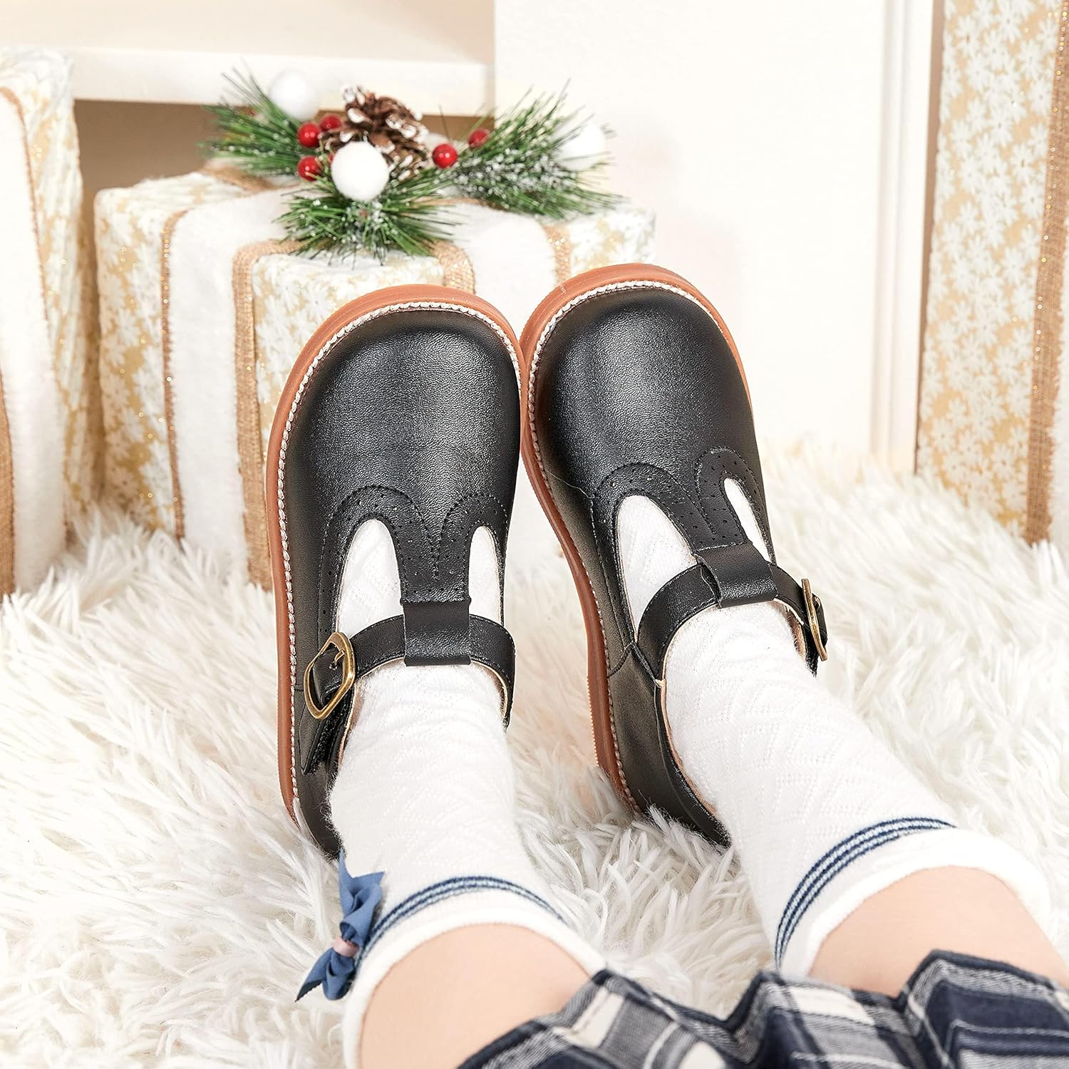 Otter MOMO Toddler Little Girls Oxford Shoes Mary Jane Flat T-Strap School Uniform Party Dress Black Shoes Size 1 - Image 4