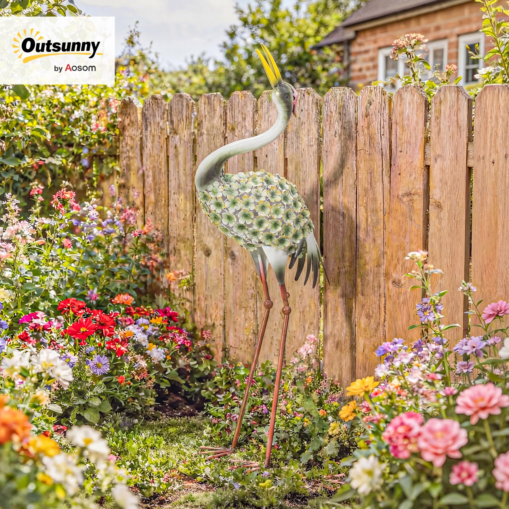 Outsunny Statues de Jardin, Sculpture de Héron, 71 cm, pour Cour, Vert