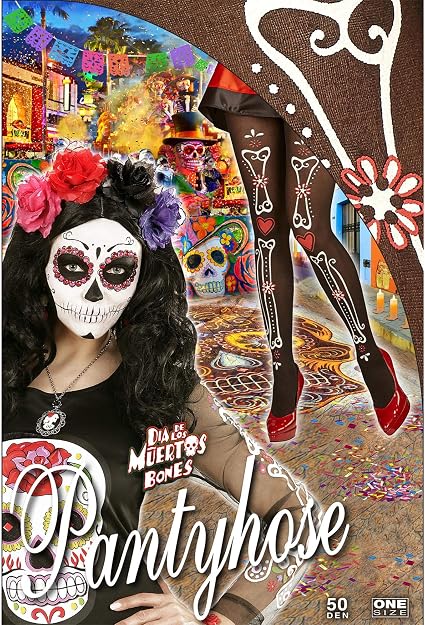 Collant Squelette Os Dia De Los Muertos Femme - Costume Halloween Taille Unique Noir