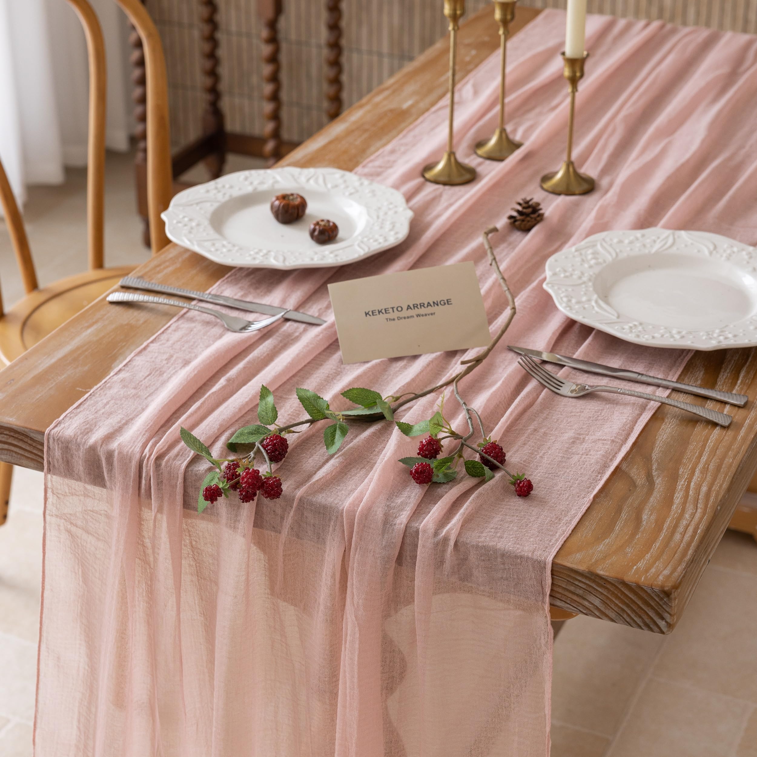 6Pcs Dusty Pink Cheesecloth Table Runner 120 Inches for Party Home Decor