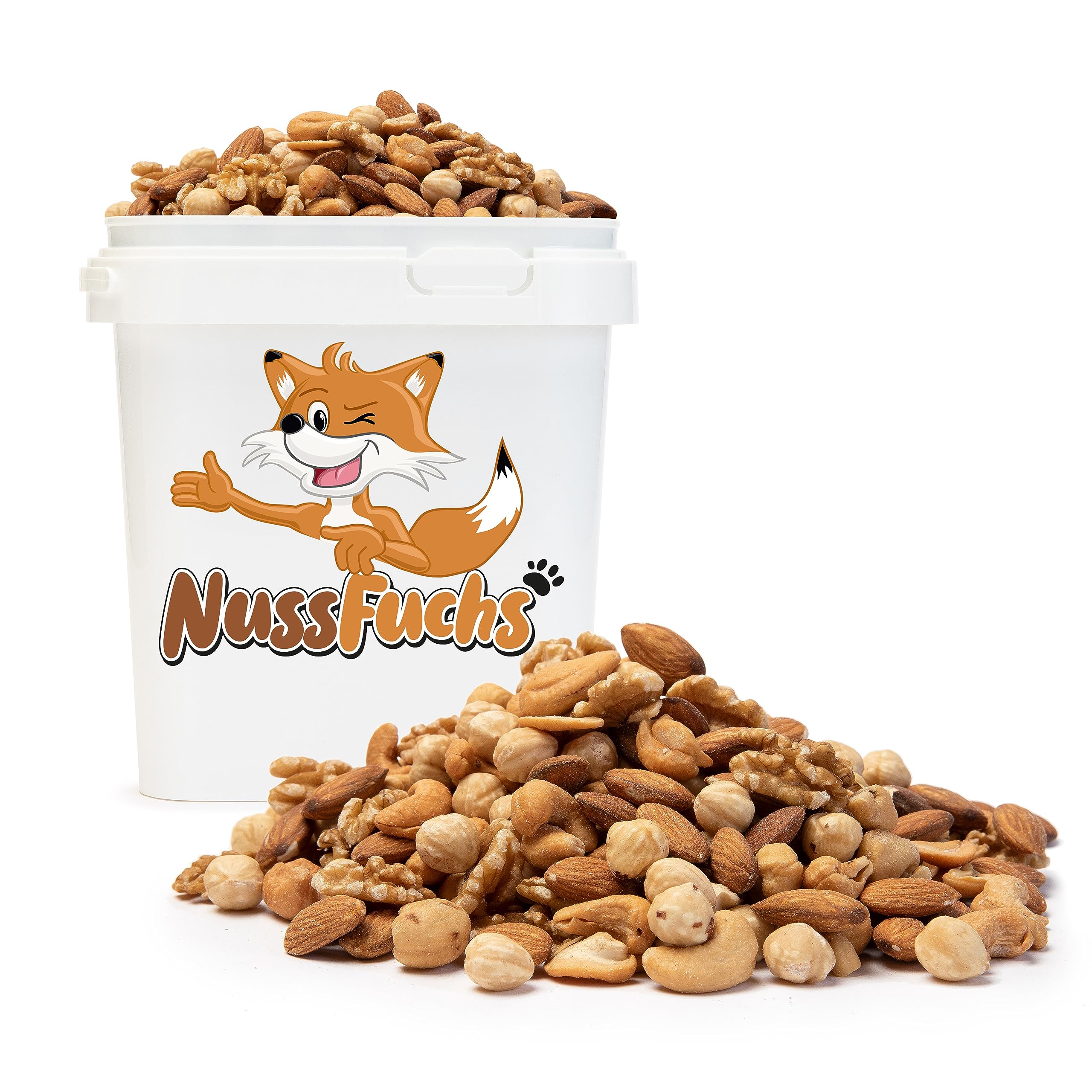 Nussmischung Big 4 Mix 1kg-3kg - Nuss Mix aus 4 Nusssorten - Cashew geröstet & gesalzen - Mandeln mit Haut - Walnusskerne ohne Schale - Haselnusskerne geröstet & ohne Haut - (3kg Behälter)