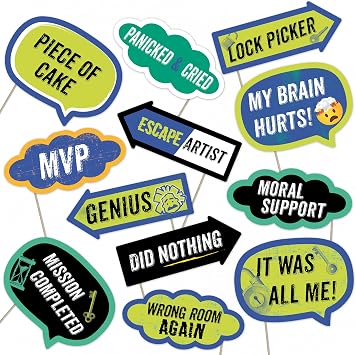Escape Room Photo Booth Props Set Fun Party Decorations for Puzzle Nights, Mystery Events, and Team Challenges 12